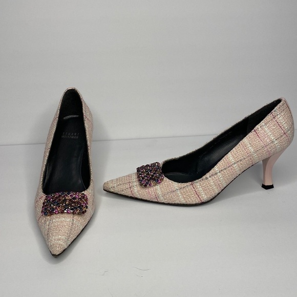 STUART Weitzman Pink Tweed Heels - Picture 1 of 8